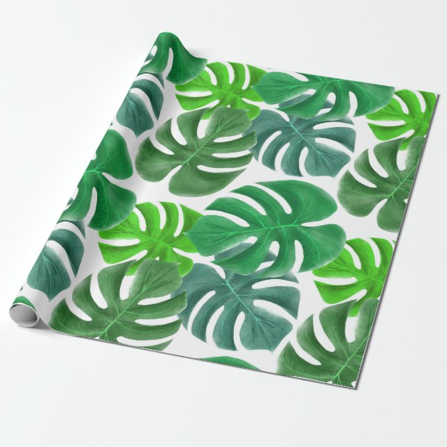 Foliage Tropical Monstera Leaves Wrapping Paper (Unrolled)