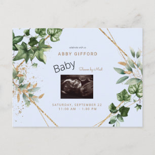 Foliage Ultrasound Gold & Blue Baby Shower by Mail Invitation Postcard
