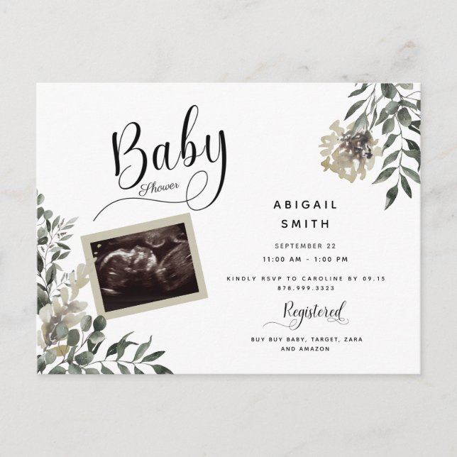 Foliage Ultrasound Neutral Fall Baby Shower  Invitation Postcard (Front)