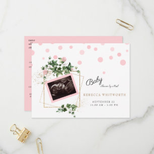 Foliage Ultrasound Photo Girl Baby Shower by Mail  Invitation Postcard