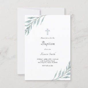 foliage watercolor design Baptism invitation