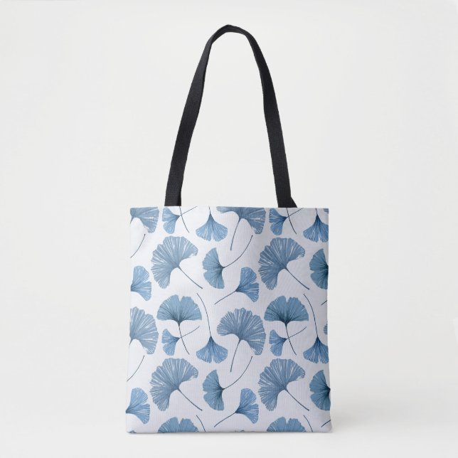 Foliage watercolor pattern blue & white tote bag (Front)