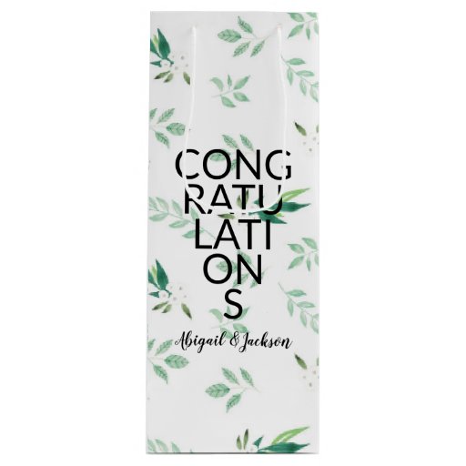 Image of Foliage Wedding Couple Custom Text Congratulations Wine Gift Bag