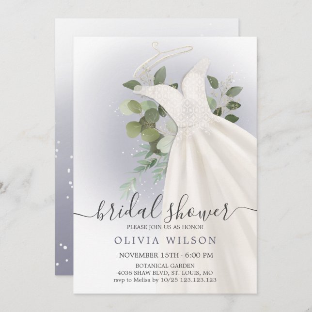 Foliage Wedding Dress Bridal Shower Invitation (Front/Back)
