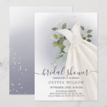 Foliage Wedding Dress Bridal Shower Invitation