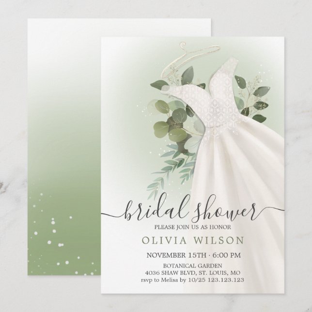 Foliage Wedding Dress Bridal Shower Invitation (Front/Back)