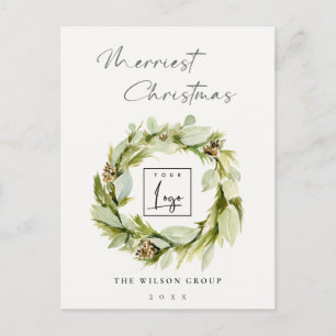 Foliage Winter Wreath Merriest Christmas Logo Holiday Postcard