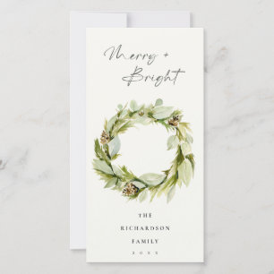 Foliage Winter Wreath Merry & Bright Christmas Holiday Card