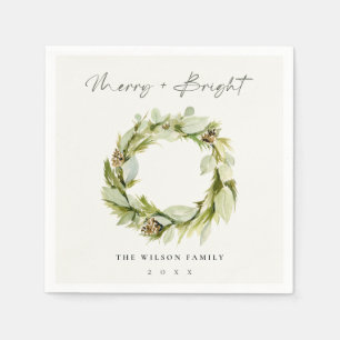 Foliage Winter Wreath Merry & Bright Christmas Napkin