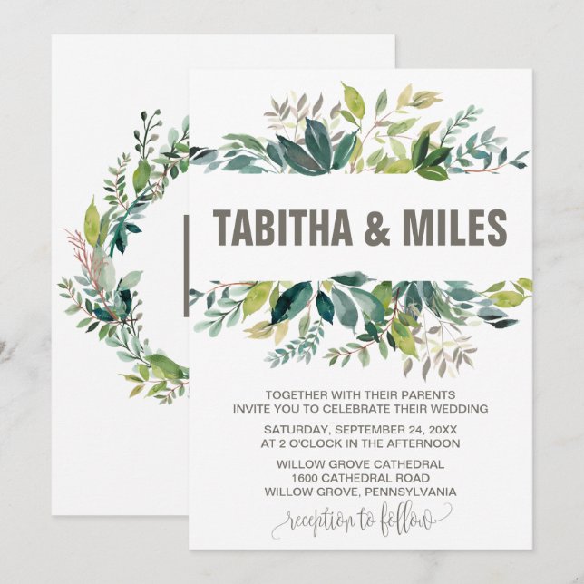 Foliage with Monogram Wreath Backing Wedding Invitation (Front/Back)