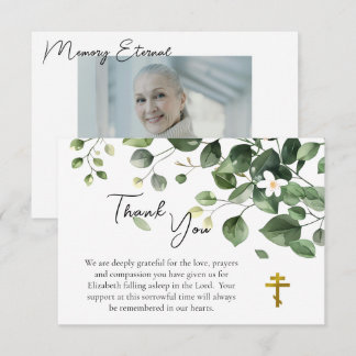 Foliage with White Flower Photo Orthodox Memorial  Thank You Card