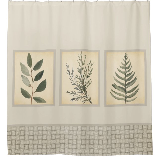 Foliage Woven Edge Neutral Beige Shower Curtain (Front)