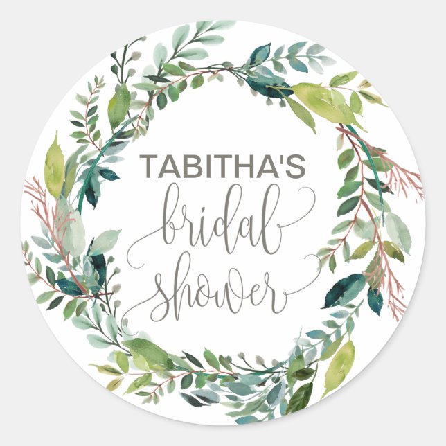 Foliage Wreath Bridal Shower Classic Round Sticker (Front)