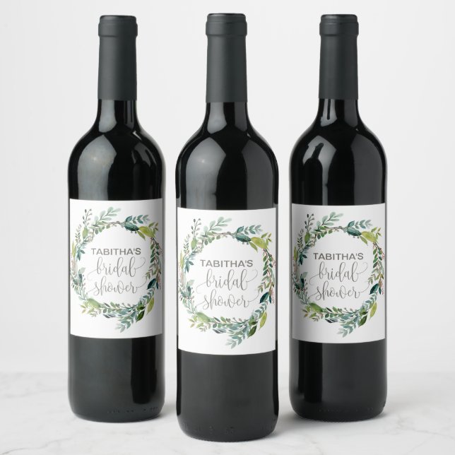 Foliage Wreath Bridal Shower Wine Label (Bottles)