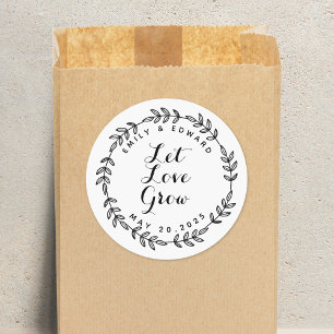Foliage Wreath Let Love Grow Wedding Favour Classic Round Sticker