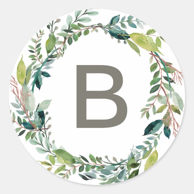 Foliage Wreath Monogram Wedding Envelope Seals (Front)