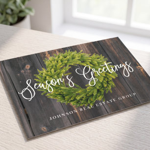 Foliage Wreath on Wood Season's Greetings Holiday Postcard