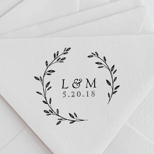 Foliage Wreath Wedding Monogram Rubber Stamp