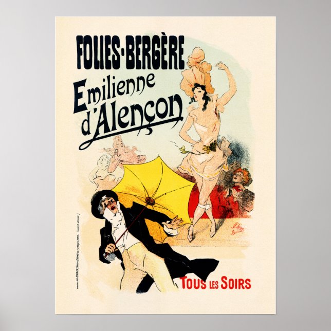 FOLIES BERGERE Emilienne Paris Old Jules Cheret Poster (Front)