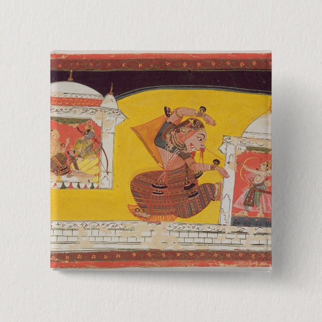 Folio 27 Laksmama cuts the nose of Surpanakha, fro 15 Cm Square Badge (Front)