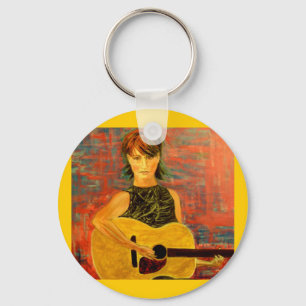folk acoustic girl key ring