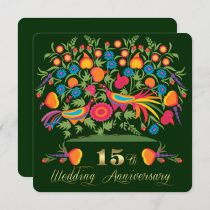Folk Art 15th Wedding Anniversary Party  Invitation