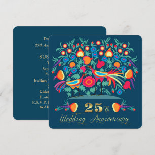 Folk Art 25th Wedding Anniversary Party  Invitation