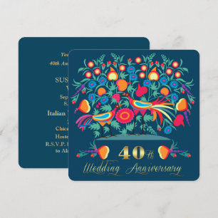 Folk Art 40th Wedding Anniversary Party Invitation