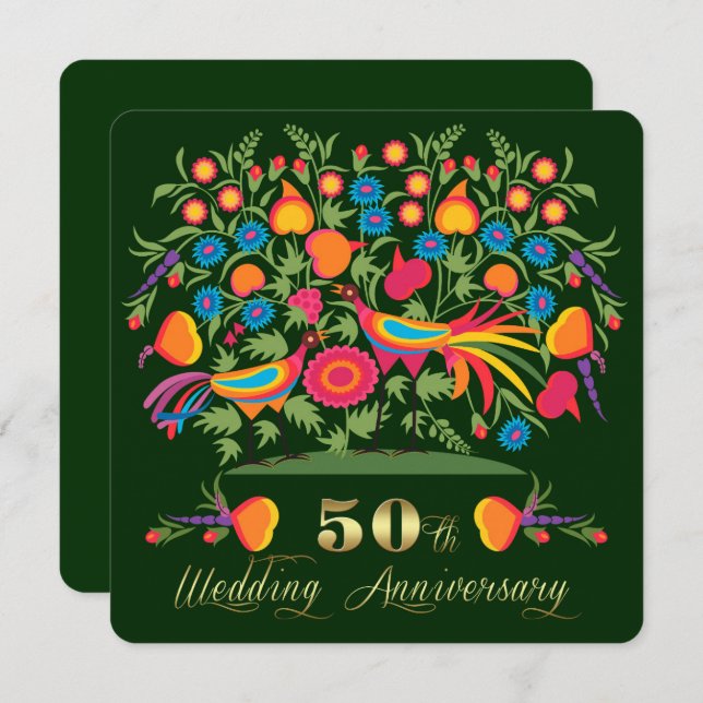 Folk Art 50th Golden Wedding Anniversary Party  Invitation (Front/Back)