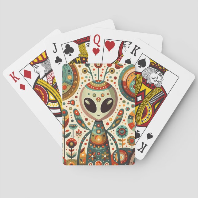 Folk Art Alien Bug  Playing Cards (Back)