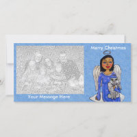 Folk Art Angel Blue Dress White Angel Cat Cloud