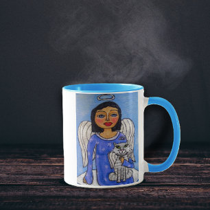 Folk Art Angel Cat Angel on Cloud Mug