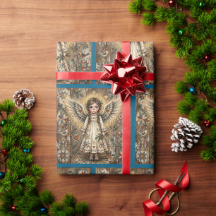Folk Art Angel Christmas Wrapping Paper