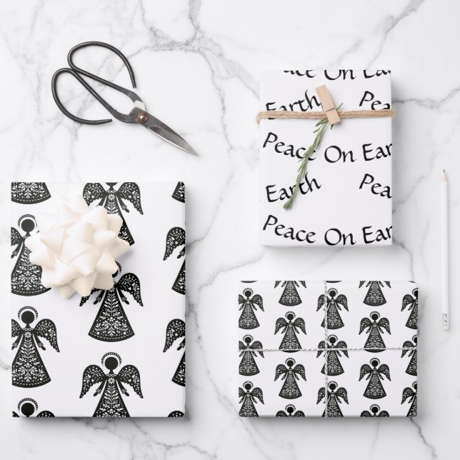 Folk Art Angel Pattern Wrapping Paper Sheet (Front)