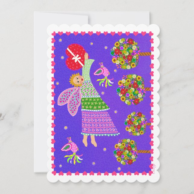 Folk Art Angel Valentine 5 x7 Holiday Flat Card (Front)