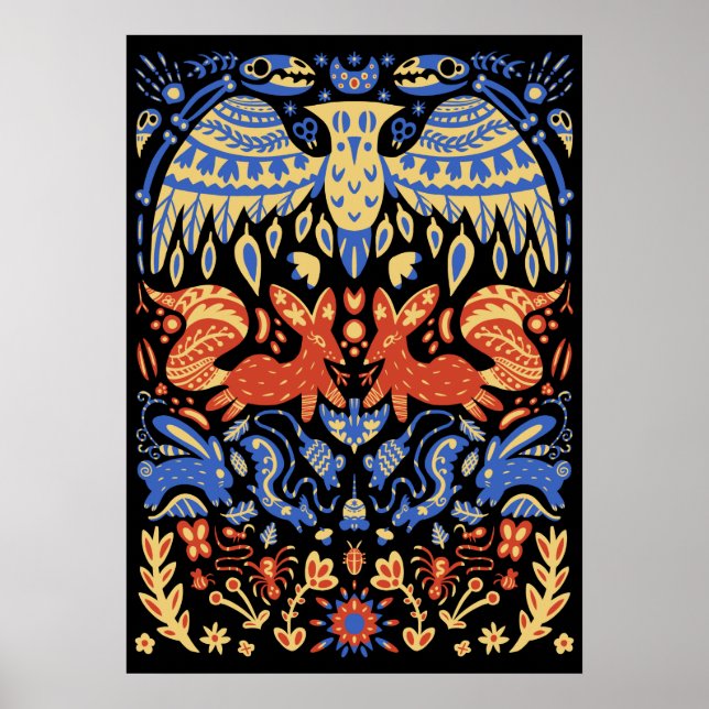 Folk Art Animal Pattern Food Web Poster (Front)