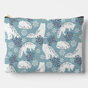 Folk Art Arctic Fox in the Snow with Holly Accessory Pouch