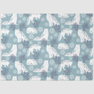 Folk Art Arctic Fox in the Snow with Holly Tissue Paper