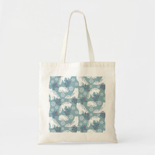 Folk Art Arctic Fox in the Snow with Holly Tote Bag