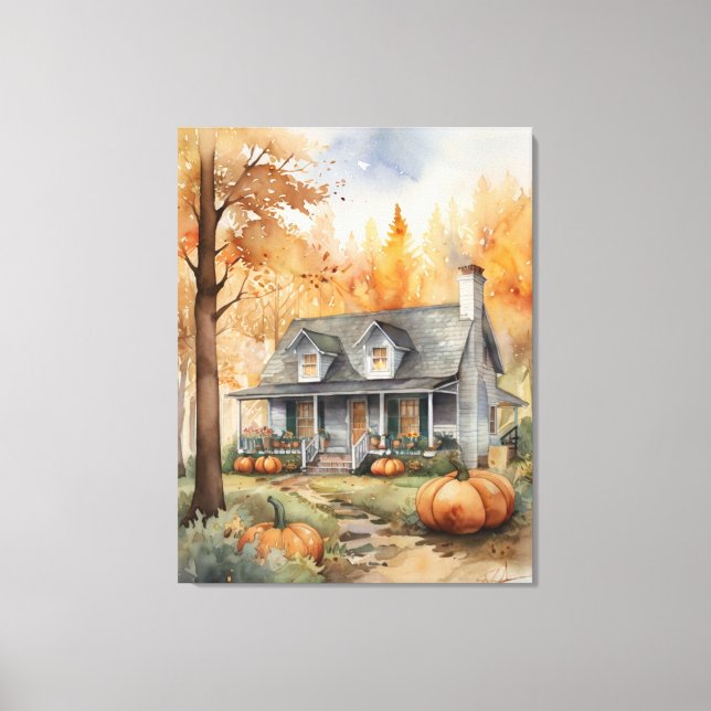 Folk Art Autumn House  Canvas Print (Front)