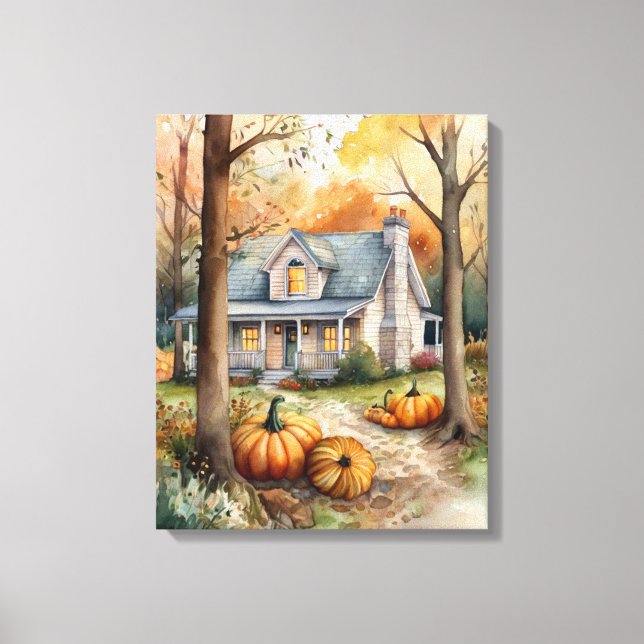Folk Art Autumn House  Canvas Print (Front)