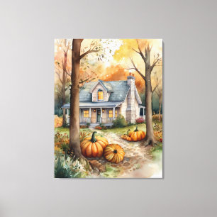 Folk Art Autumn House Canvas Print
