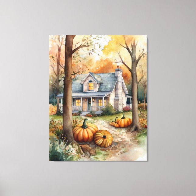 Folk Art Autumn House  Canvas Print (Front)