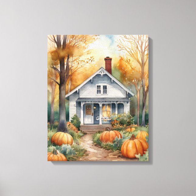 Folk Art Autumn House  Canvas Print (Front)