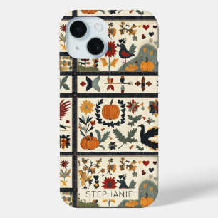 Folk Art Autumn Quilt Pattern   Rustic Harvest iPhone 15 Case