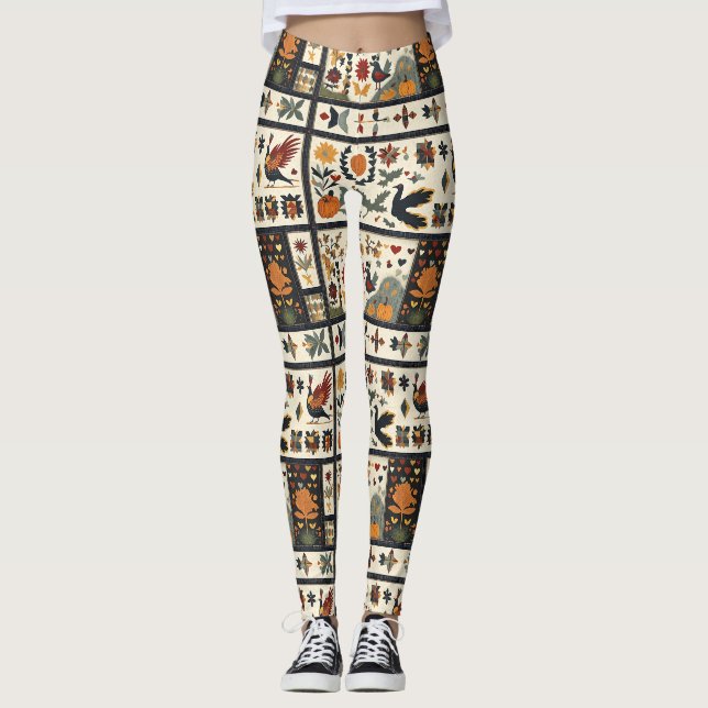 Folk Art Autumn Quilt Pattern | Rustic Harvest Leggings (Front)