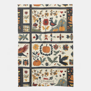 Folk Art Autumn Quilt Pattern   Rustic Harvest Tea Towel