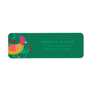 Folk Art Bird and Red Berries Holiday