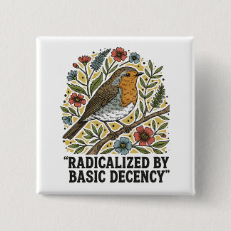 Folk Art Bird Illustration for Social Justice  15 Cm Square Badge