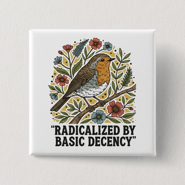 Folk Art Bird Illustration for Social Justice  15 Cm Square Badge (Front)